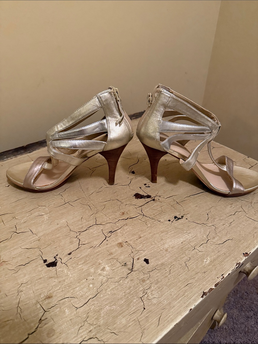 Bandolino Metallic Gold and silver Strappy High Heel Sandals